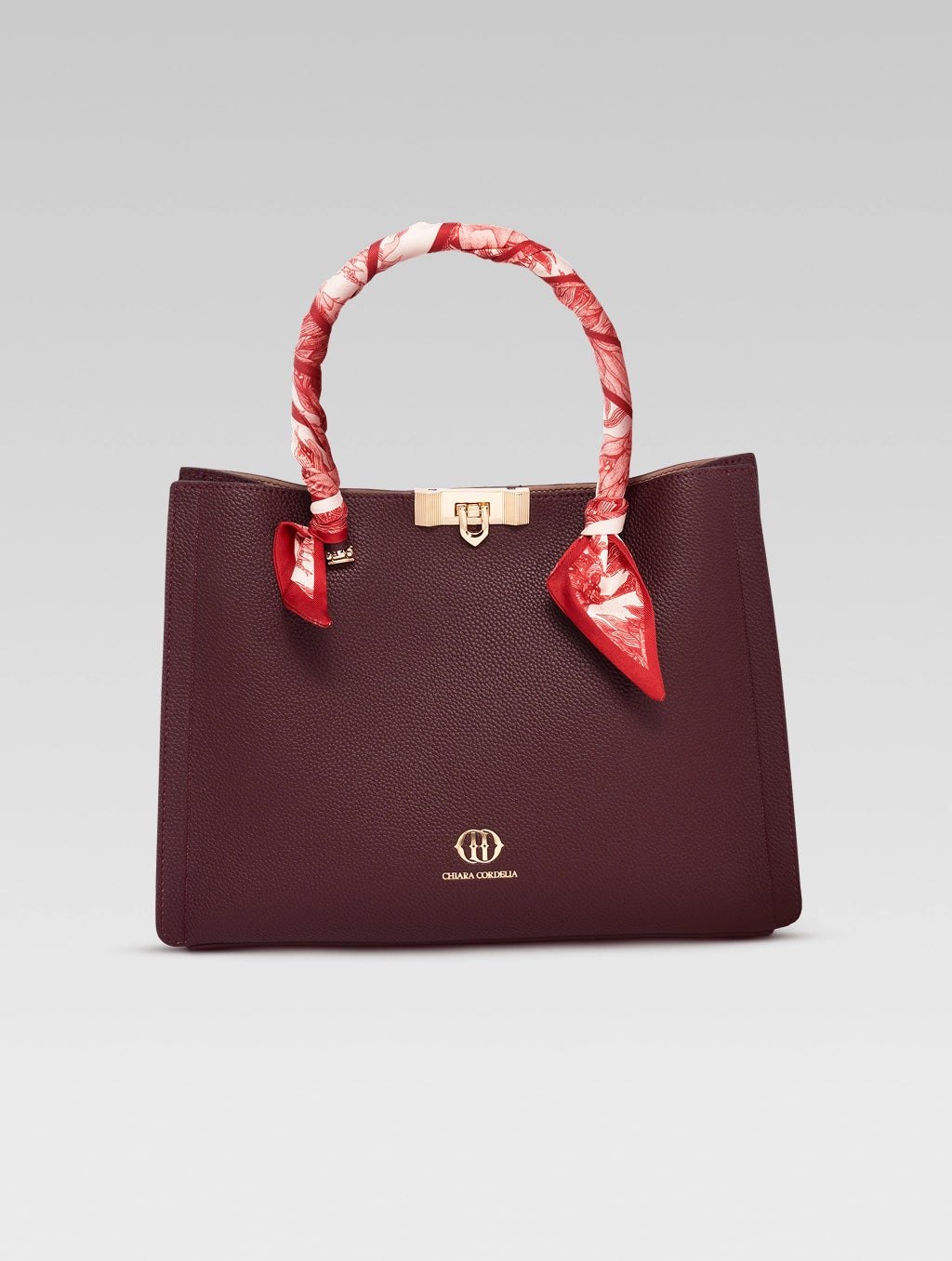Front view of alessia tote bag in wine red color