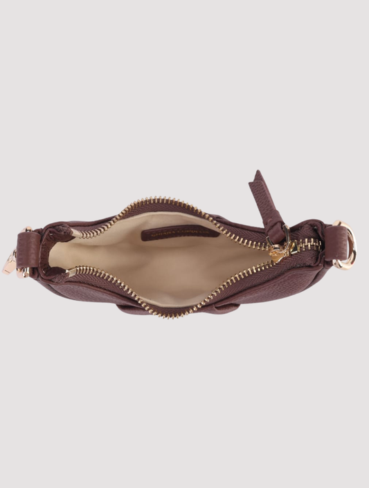 Kensington Chesterfield mini crescent leather bag in warm tan shade