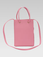 Load image into Gallery viewer, Back view of Genevieve Bucket bag in Baby pink color with shoulder strap