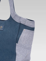 Load image into Gallery viewer, Cropped side view of Marlene dark blue demin tote bag