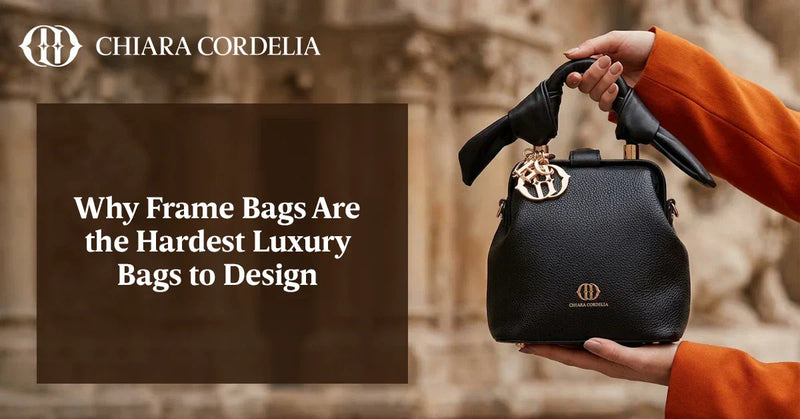 Red luxury frame handbag with structured design and gold hardware showing craftsmanship and precision