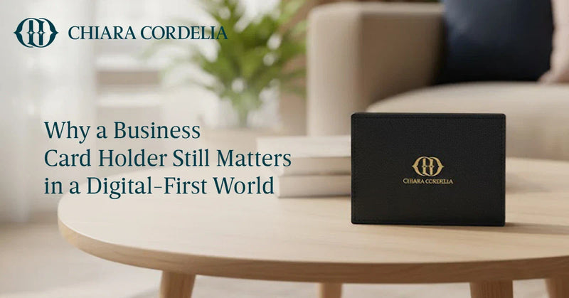 Felicitas leather business card holder in Midnight Velvet with structured silhouette and smooth finish