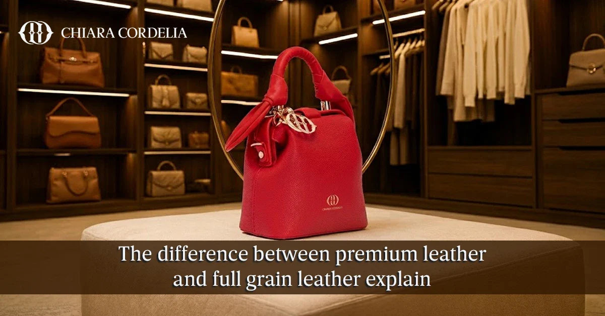 Comparison of premium leather and full grain leather handbag textures