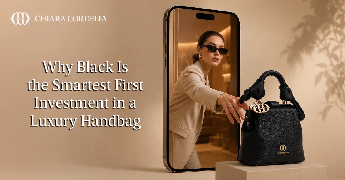 Black luxury leather handbag with timeless structured design