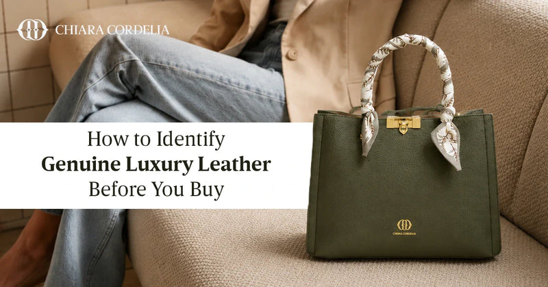 Genuine luxury leather handbag showing natural texture