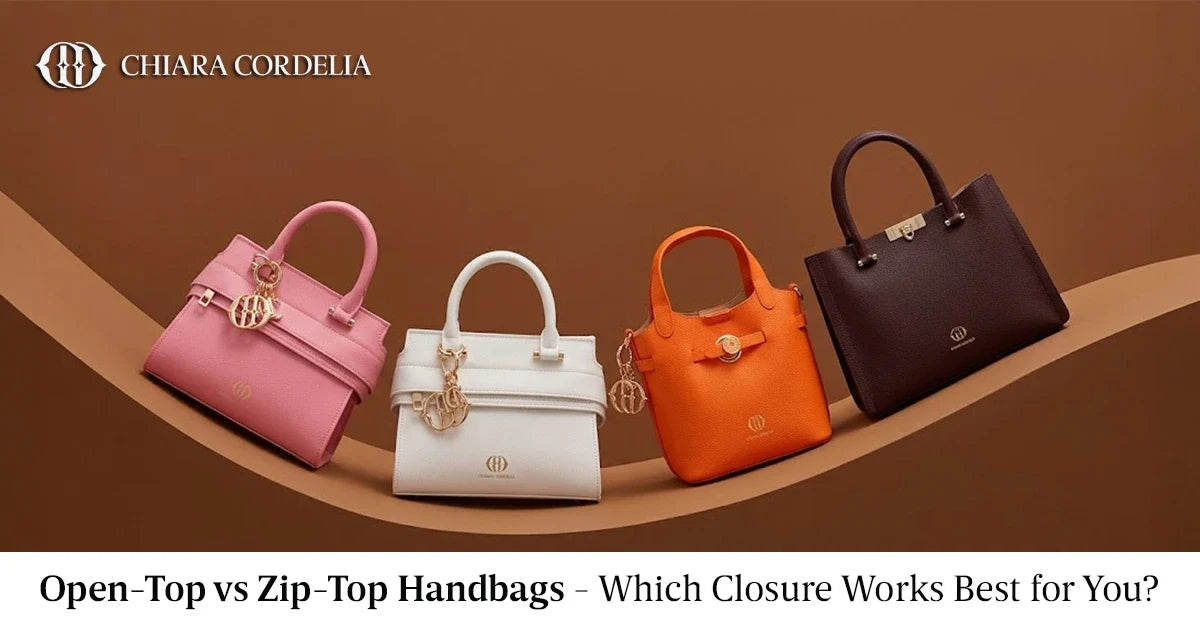 Open top and zip top luxury handbags compared