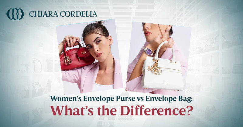 Envelope purse and envelope bag comparison on neutral background