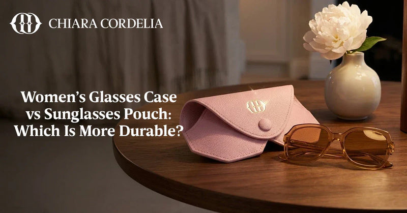 Women’s glasses case and sunglasses pouch showing different eyewear protection styles.