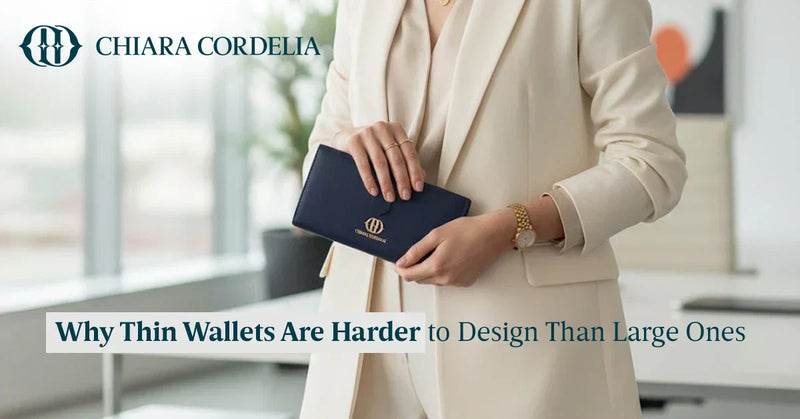 Chiara Cordelia slim leather wallet with precise stitching and minimalist structured design
