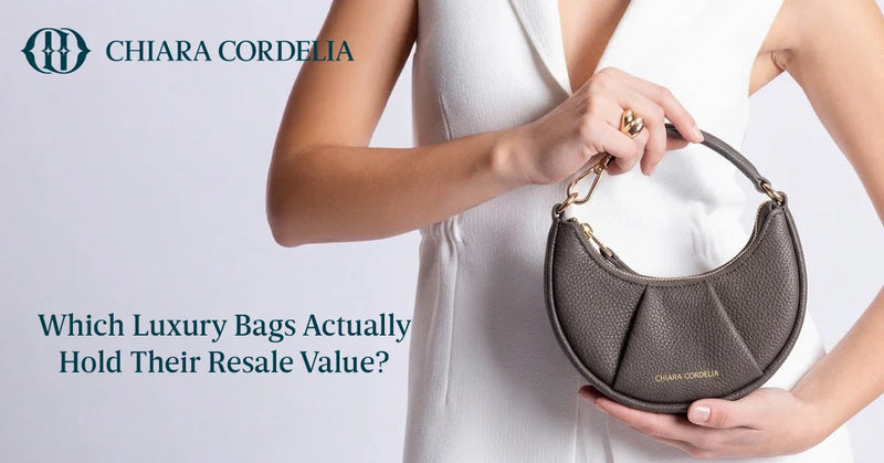 Luxury handbag collection showing timeless structured bags with resale value