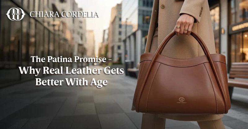 Real leather bag showing natural patina and rich texture over time by chiara cordelia