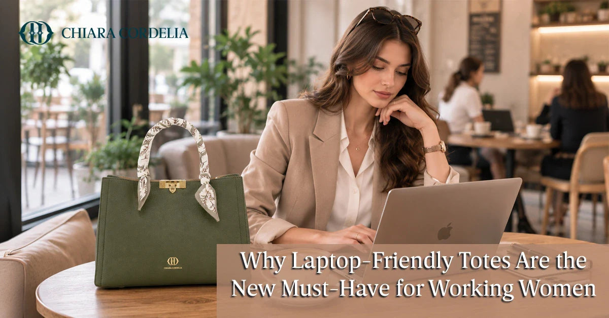 Luxury laptop friendly tote bag by chiara cordelia