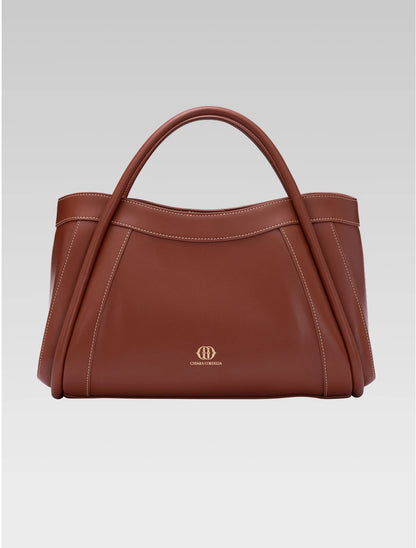 Front view of brown color Cortina Tote Bag