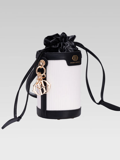 Side view of blaise bucket bag in balck color