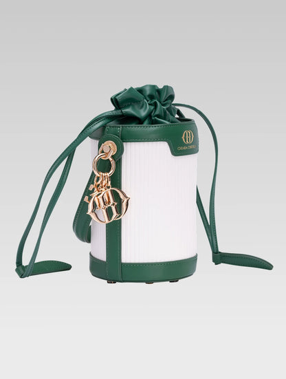Side view of blaise bucket bag in green color