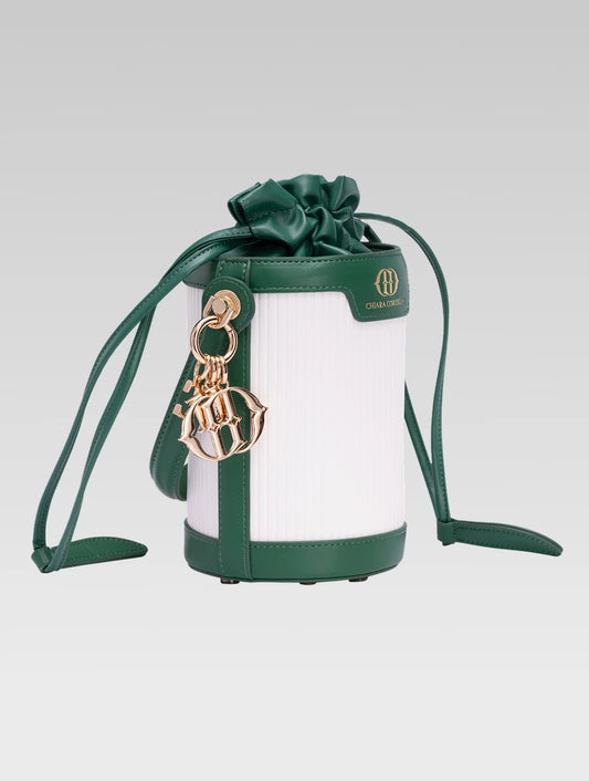 Side view of blaise bucket bag in green color