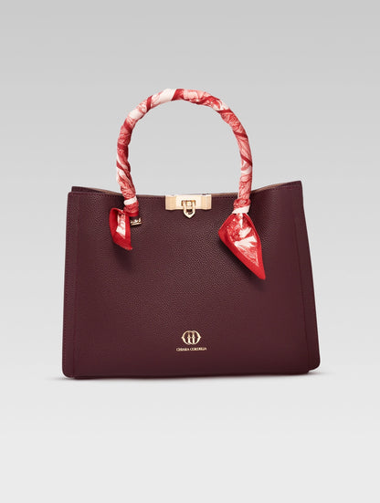Front view of Alessia Tote bag in Wine Red color