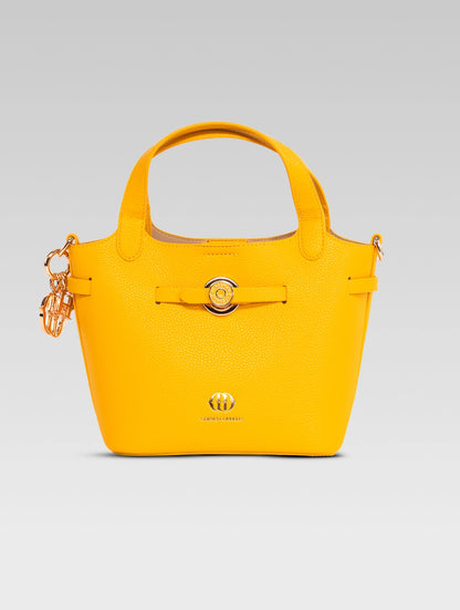 Front view of delphine bucket bag in yellow color