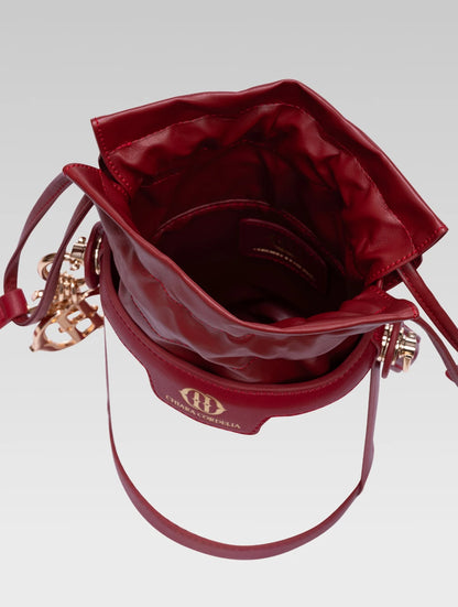 Top view of blaise bucket bag in red color