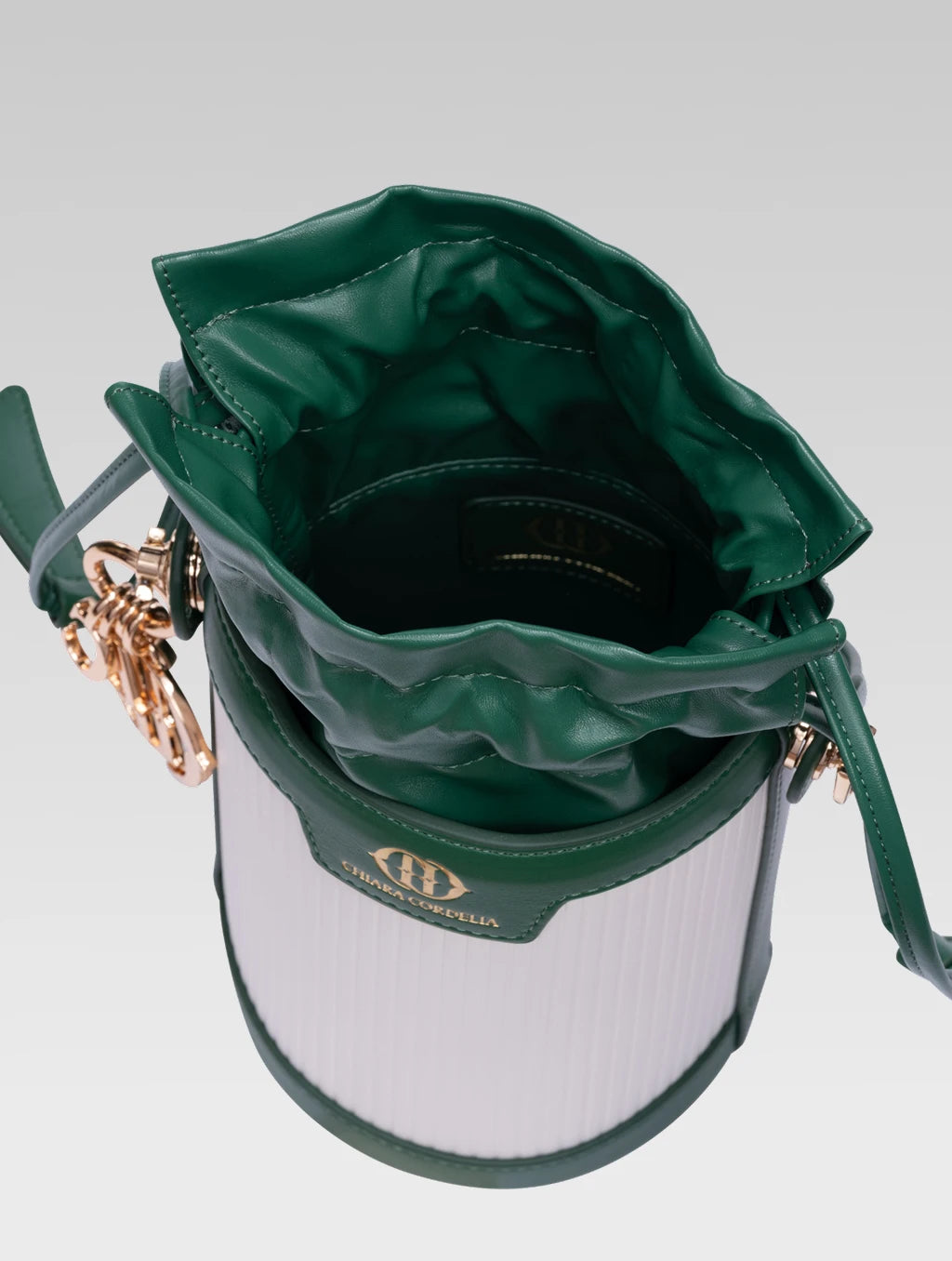 Top view of blaise bucket bag in green color