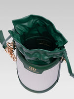 Load image into Gallery viewer, Top view of blaise bucket bag in green color
