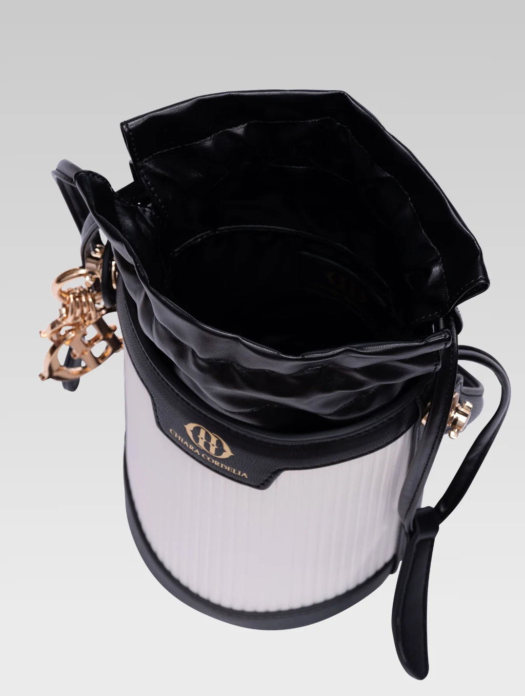 Top view of blaise bucket bag in black color