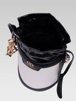 Load image into Gallery viewer, Top view of blaise bucket bag in black color
