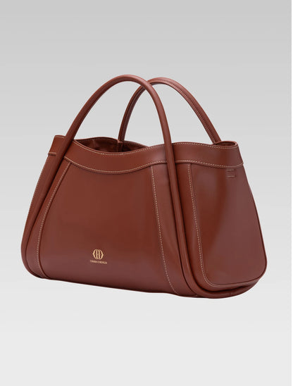 Side view of brown color Cortina Tote Bag