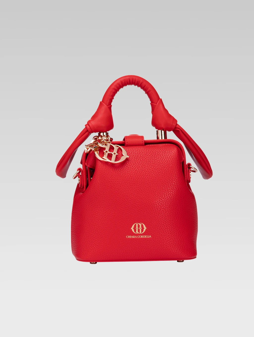 Front view of caledonia frame bag in red color