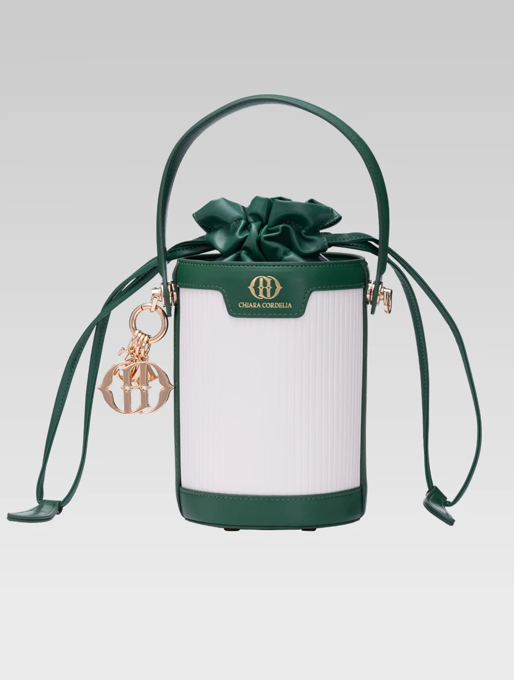 Front view of blaise bucket bag in green color