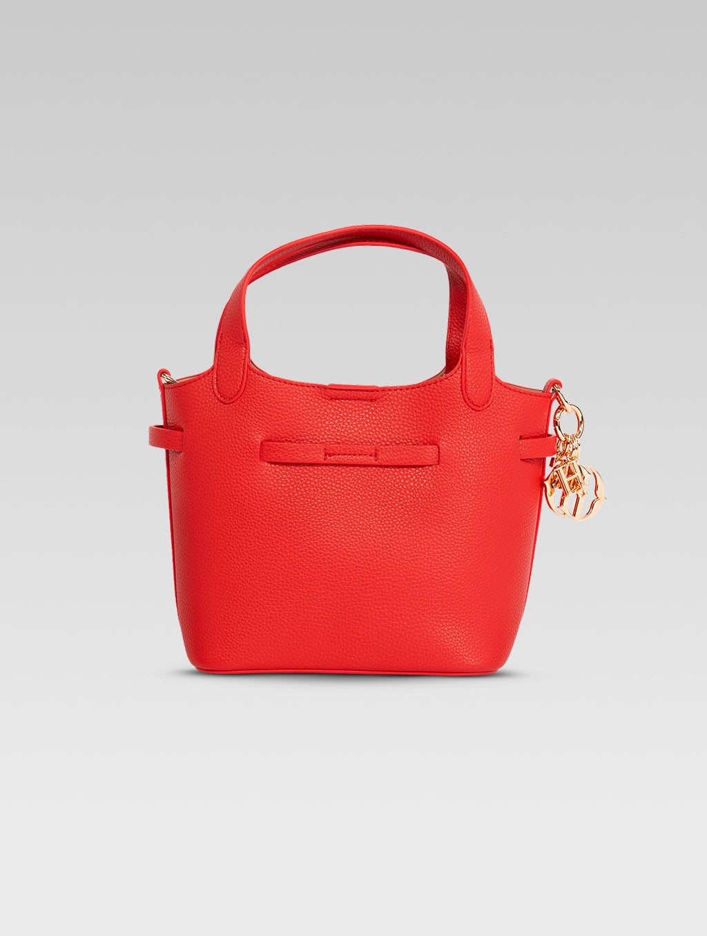 Back view of delphine bucket bag in red color