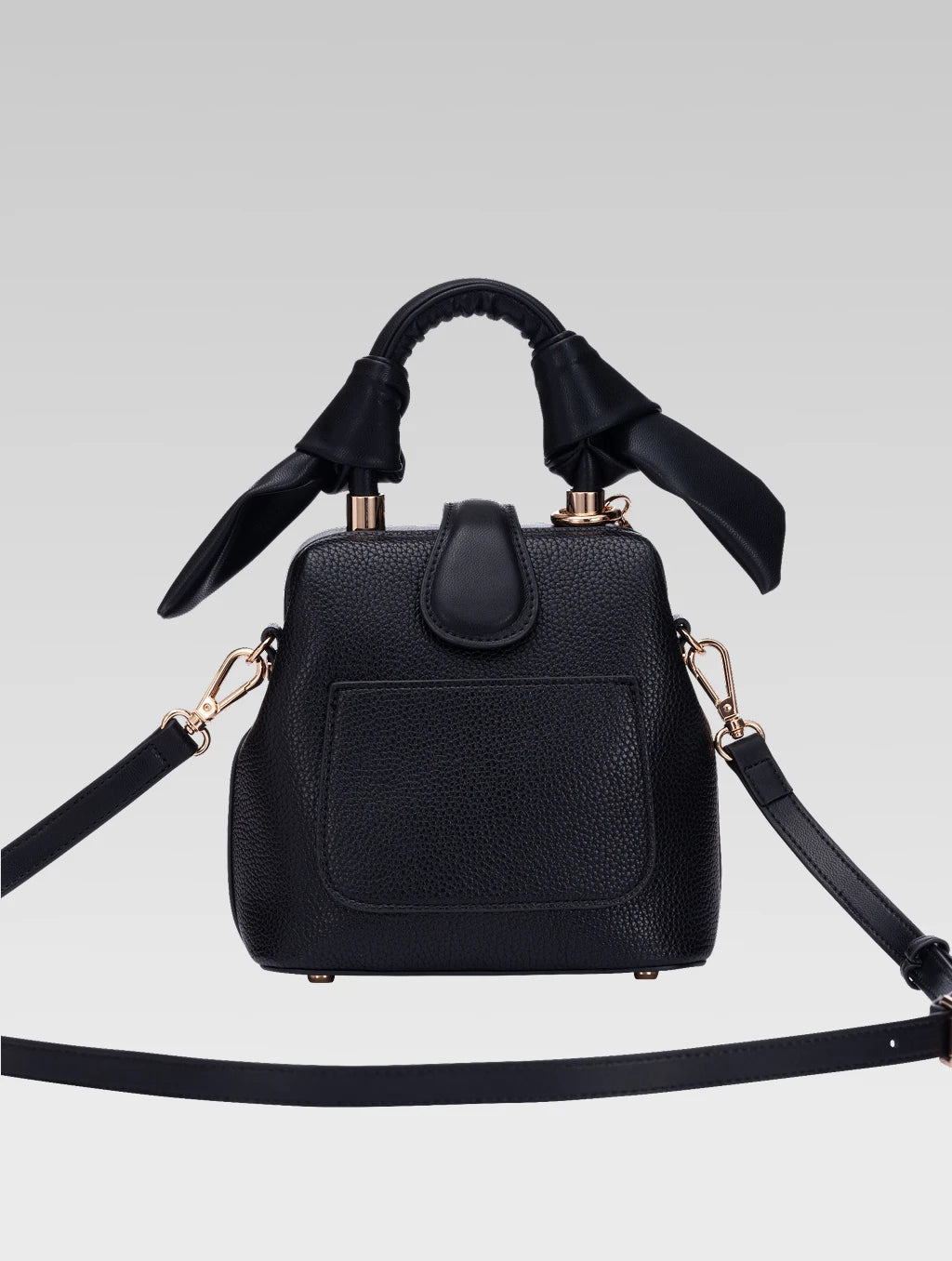 Back view of caledonia frame bag with shoulder strap in black color
