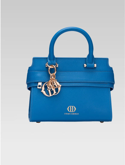 Front view of ophelia envelope bag handle in blue color