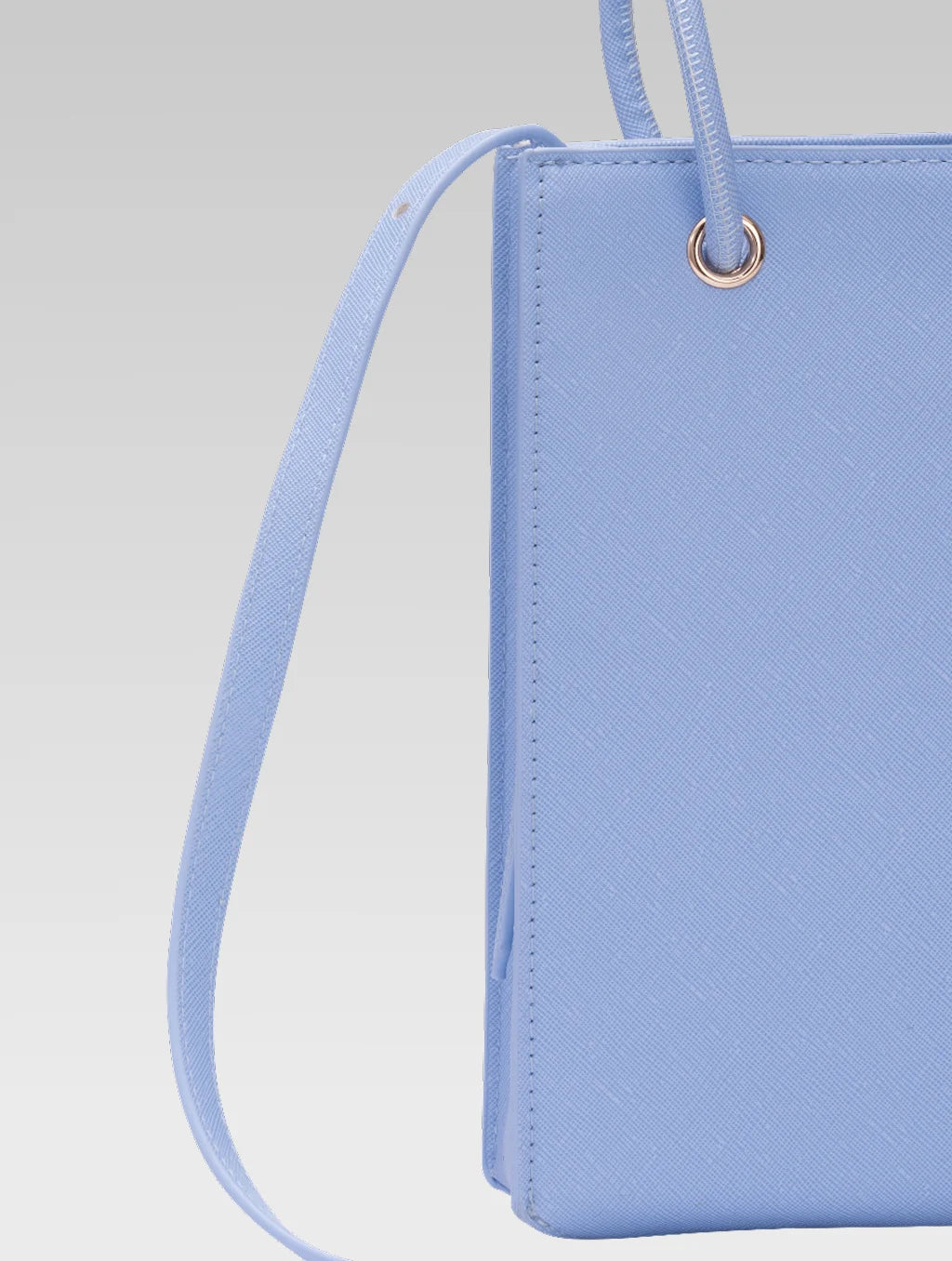 Back view of genevieve bucket bag in baby blue color