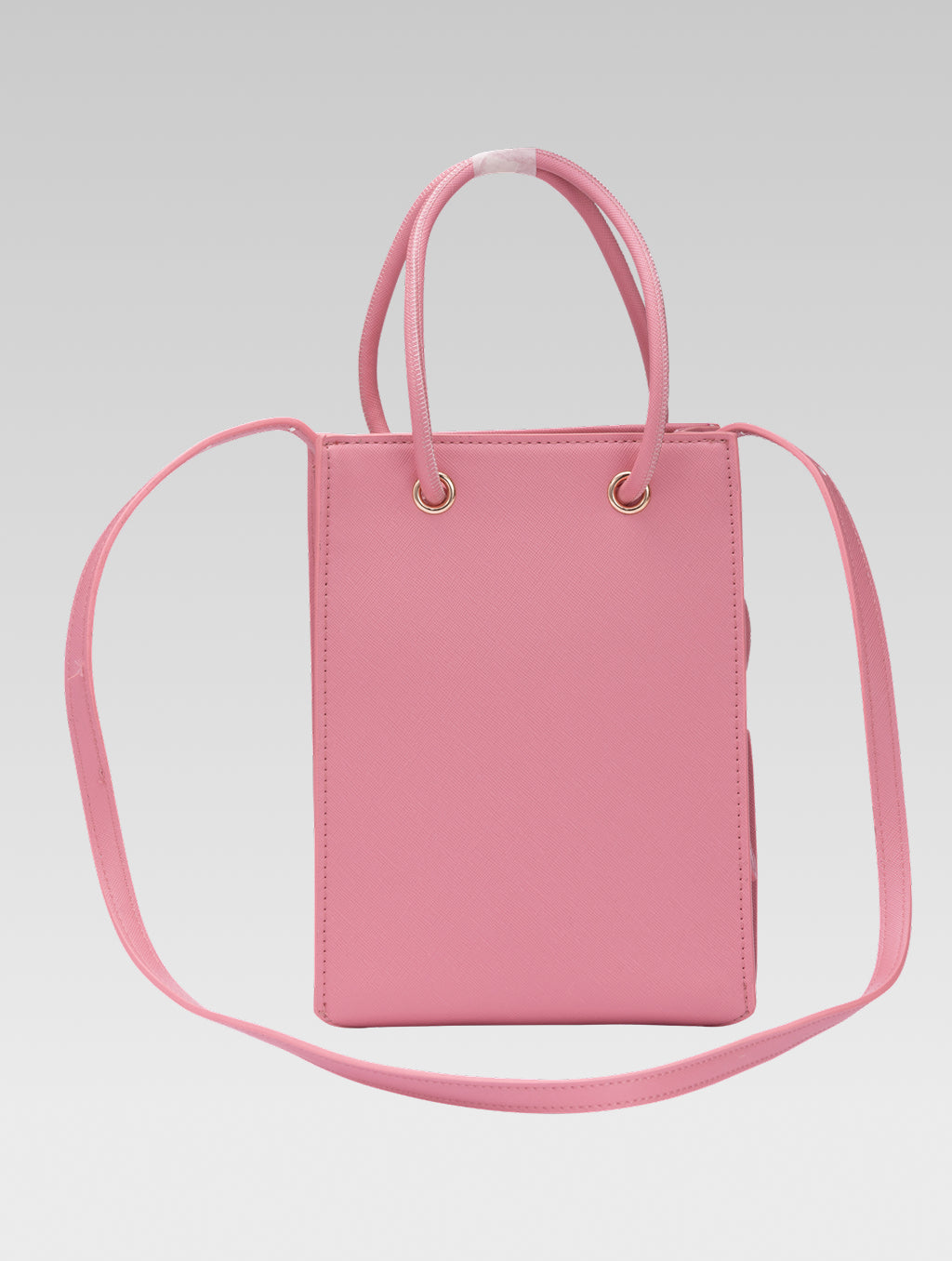 Back view of Genevieve Bucket bag in Baby pink color with shoulder strap