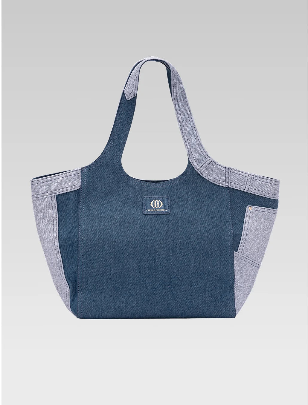 Front view of Marlene dark blue demin tote bag