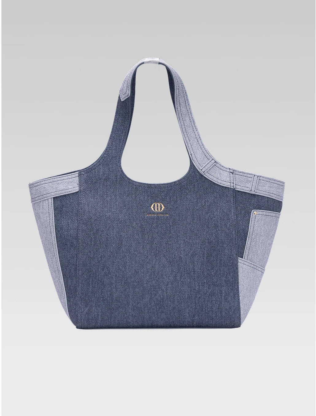 Front view of marlene demin tote bag