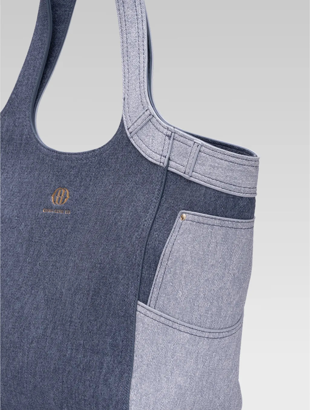 Side view of Marlene demin tote bag