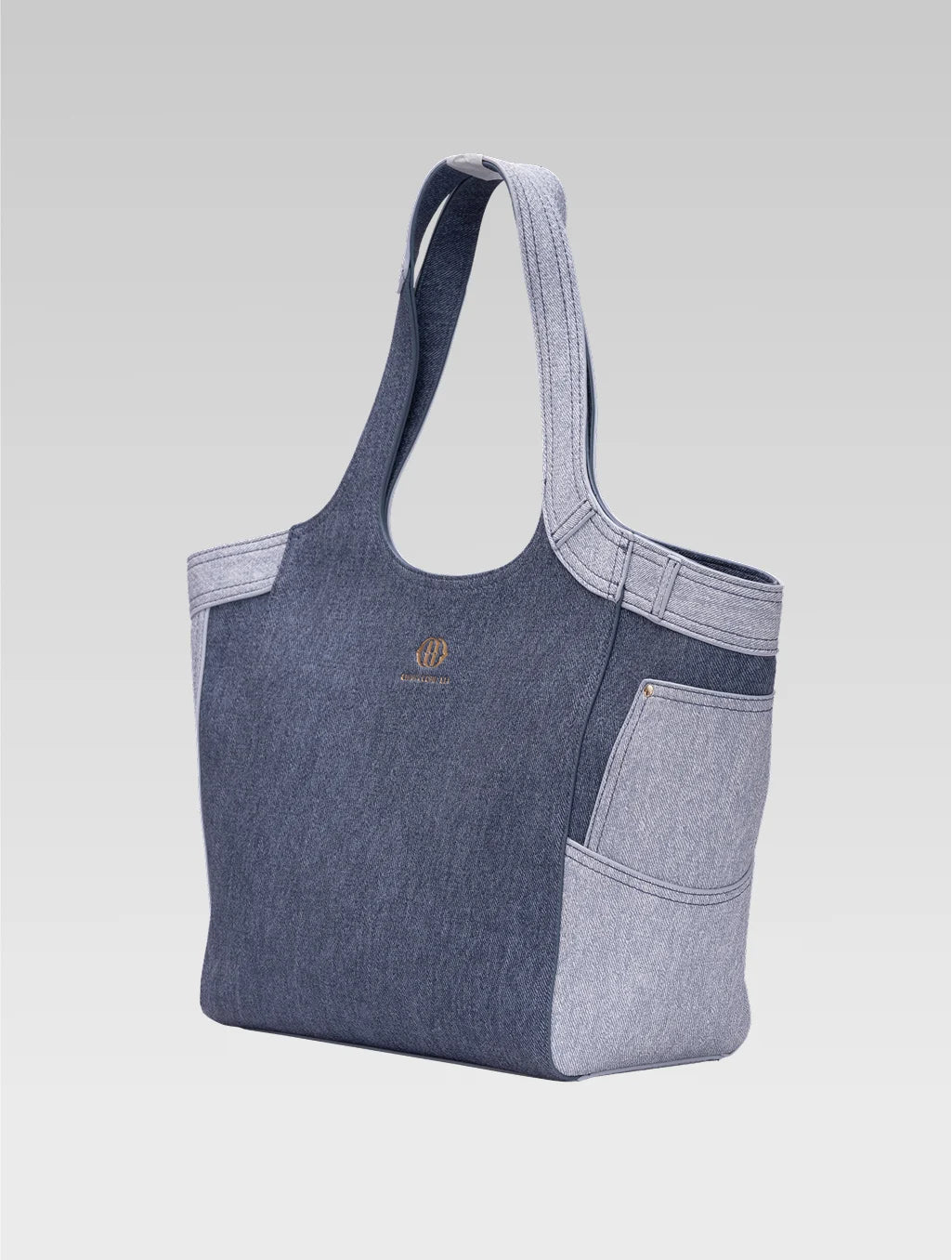 Side view of Marlene blue demin tote bag