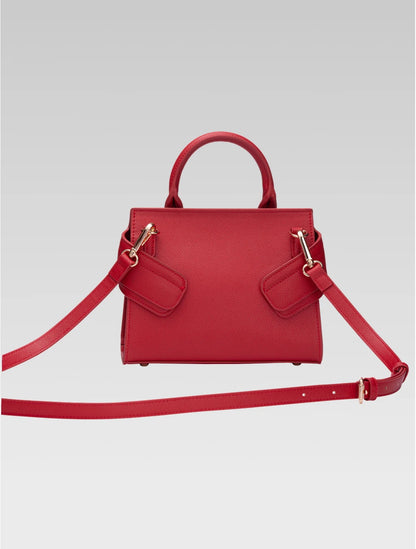 Back view of ophelia envelope bag with shoulder strap in red color