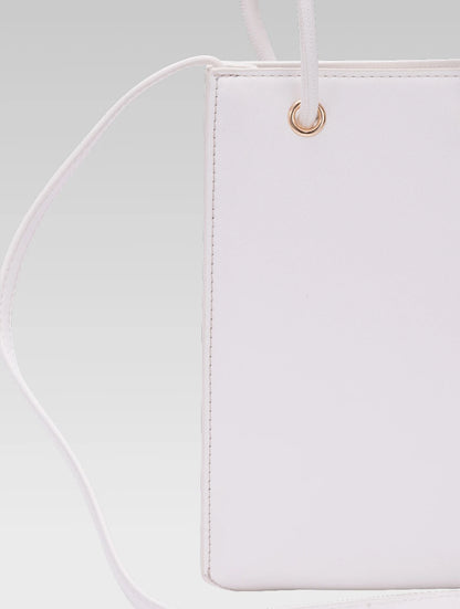 Back view of Genevieve Bucket bag in white color