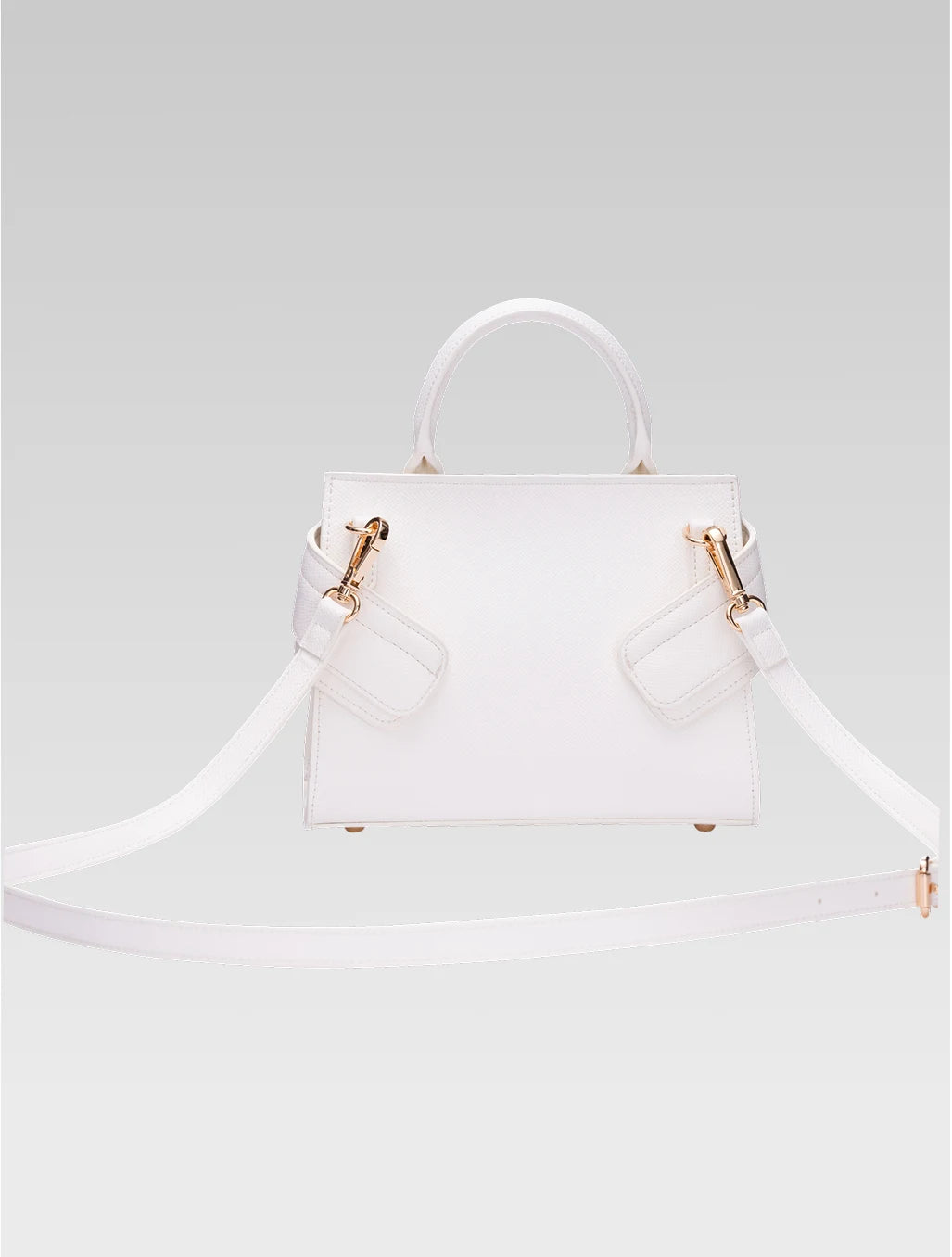 Back view of ophelia envelope bag with shoulder strap in white color