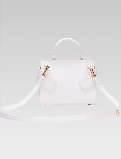 Back view of ophelia envelope bag with shoulder strap in white color