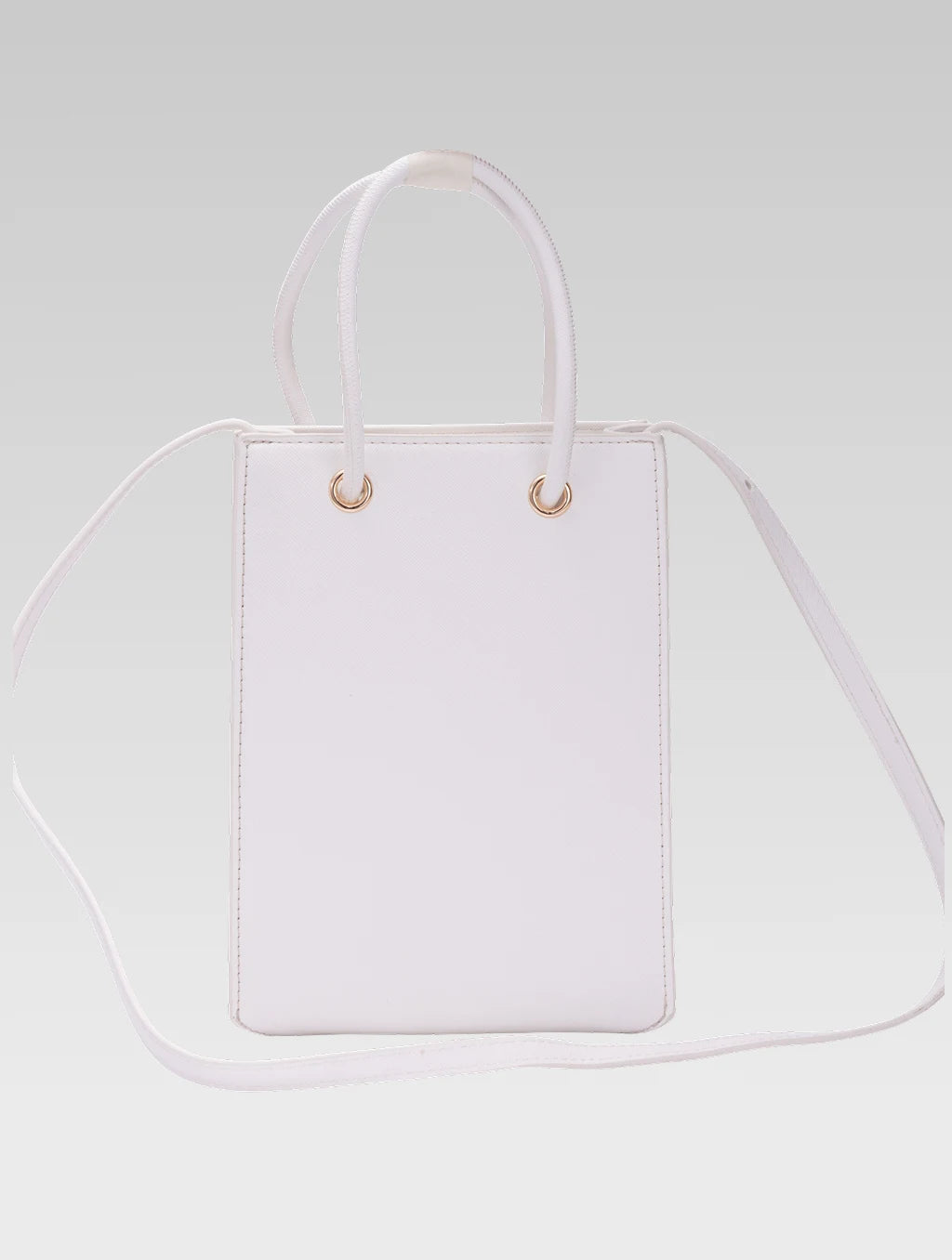 Back view of Genevieve Bucket bag in white color with shoulder strap