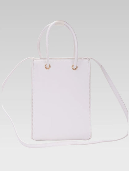 Back view of Genevieve Bucket bag in white color with shoulder strap